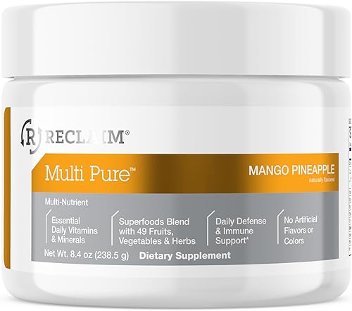 Complete Nutrition Reclaim Multi Pure Mango Piña, apoyo digestivo e inmunológico, suplemento vitamínico y mineral (30 porciones), (RC-MNGP-030-SV)