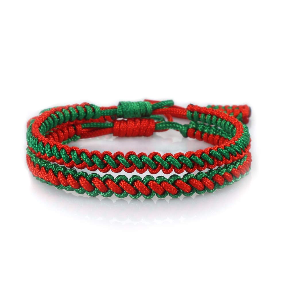 Bracciale Intrecciato,2 Pezzi Fatti A Mano Intrecciato Rosso Verde Corda Regolabile Buddista Tibetano Braccialetti con Ciondoli Fortunato Regalo di Amicizia per Ragazzo Ragazza Coppie Uomini Donne