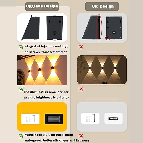 Miniatura 3 de ASLIDECOR Luces solares de pared arriba y abajo, iluminación blanca cálida para valla, luz impermeable para escalón de terraza, patio