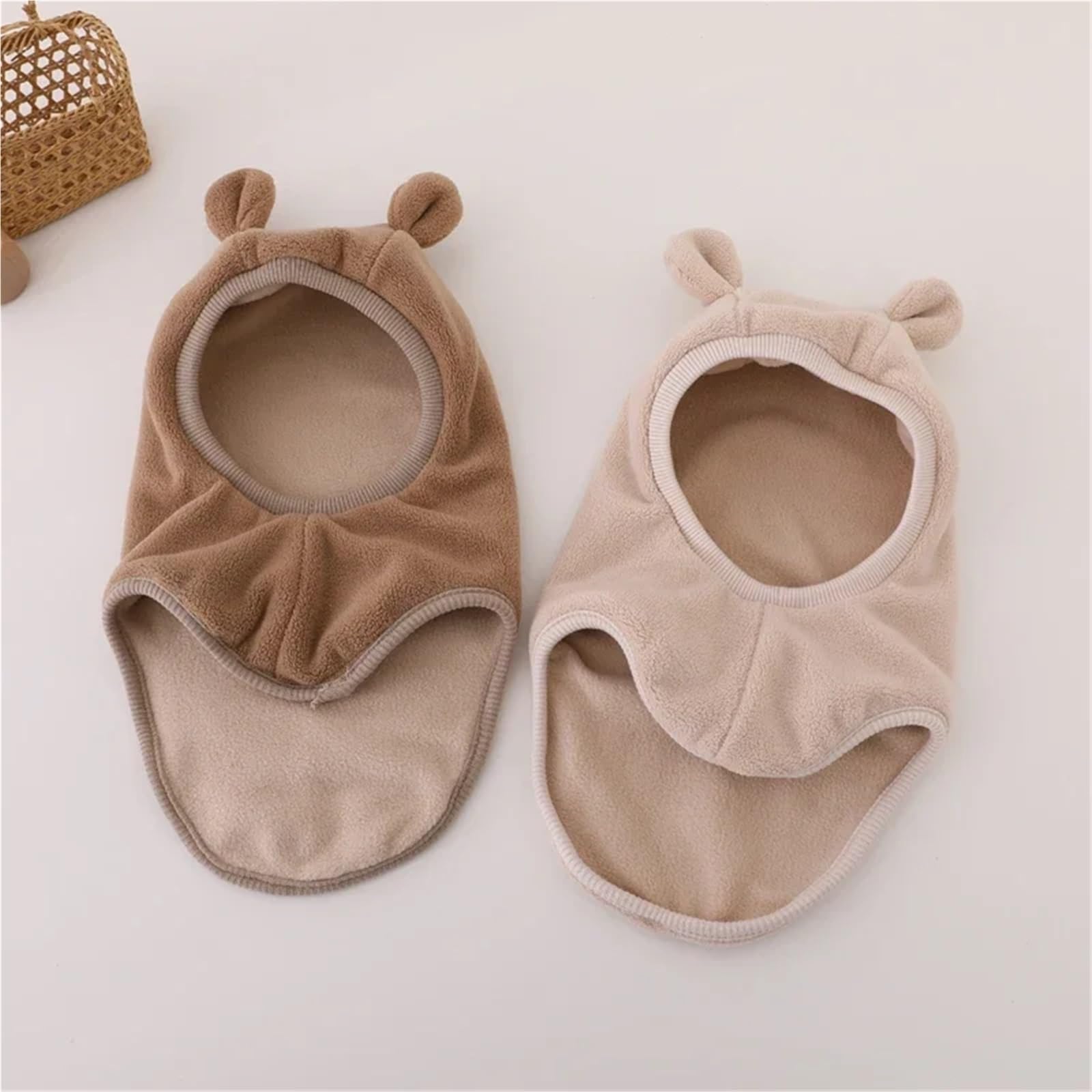 Winter Cartoon Bear Ear Hat, Plush One-Piece Hood Beanie for Kids, Ear Protection Cap for Boys & Girls 1-5 Years(02coffee)