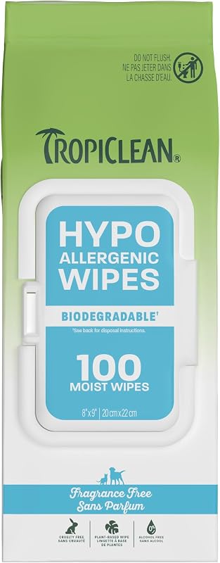 Hypoallergenic Dog Wipes, Fragrance Free, 100ct | For Dogs, Cats, Puppies & Kittens | Sensitive Skin Safe | Gently Removes Dirt & Dander