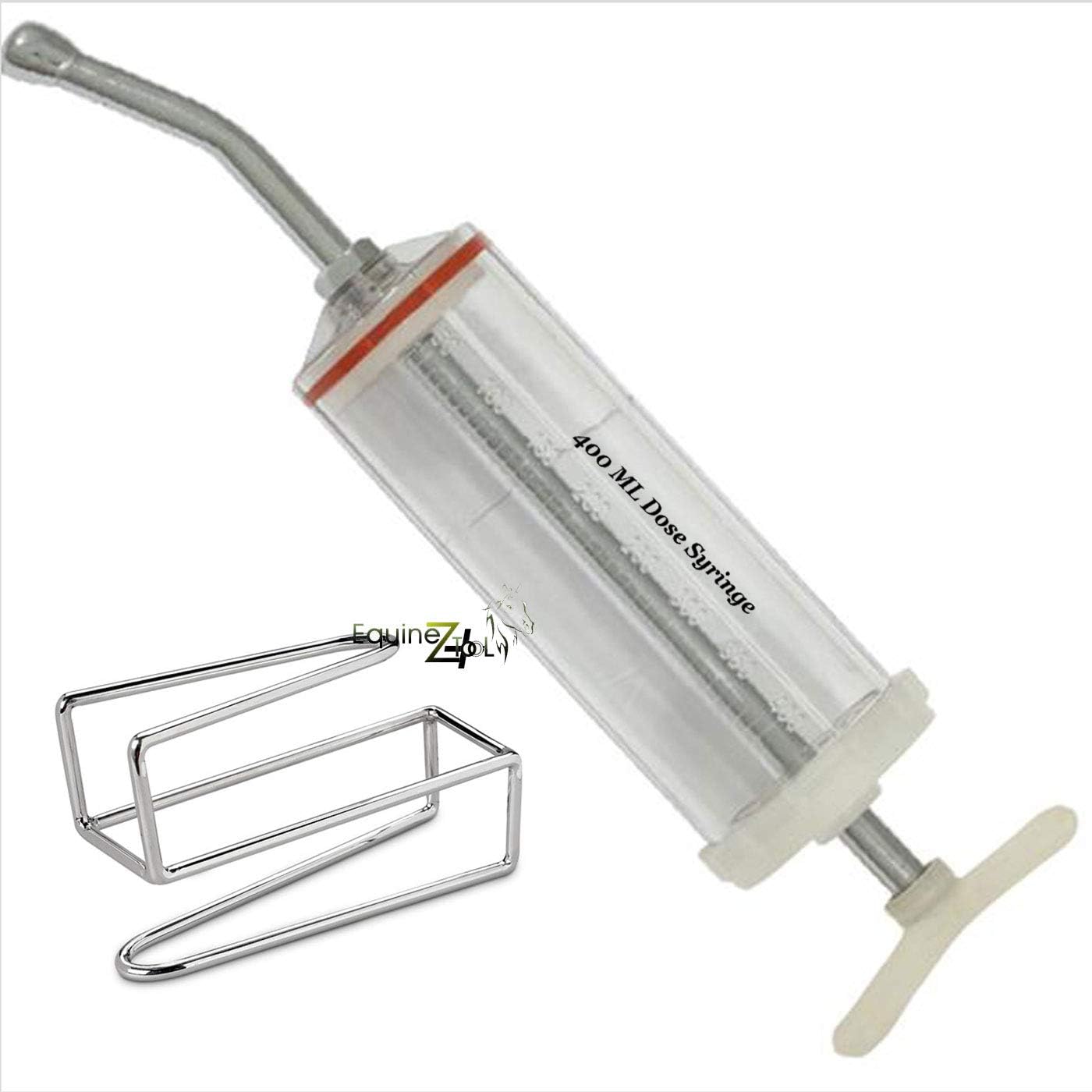 400mL Plastic Dose Syringe with Stainless Steel Nozzle & Cheek Retractor – Large Capacity Horse Drenching Syringe for Equine Dental Care, Oral Rinsing, Liquid Medication, Veterinary Livestock Dosing