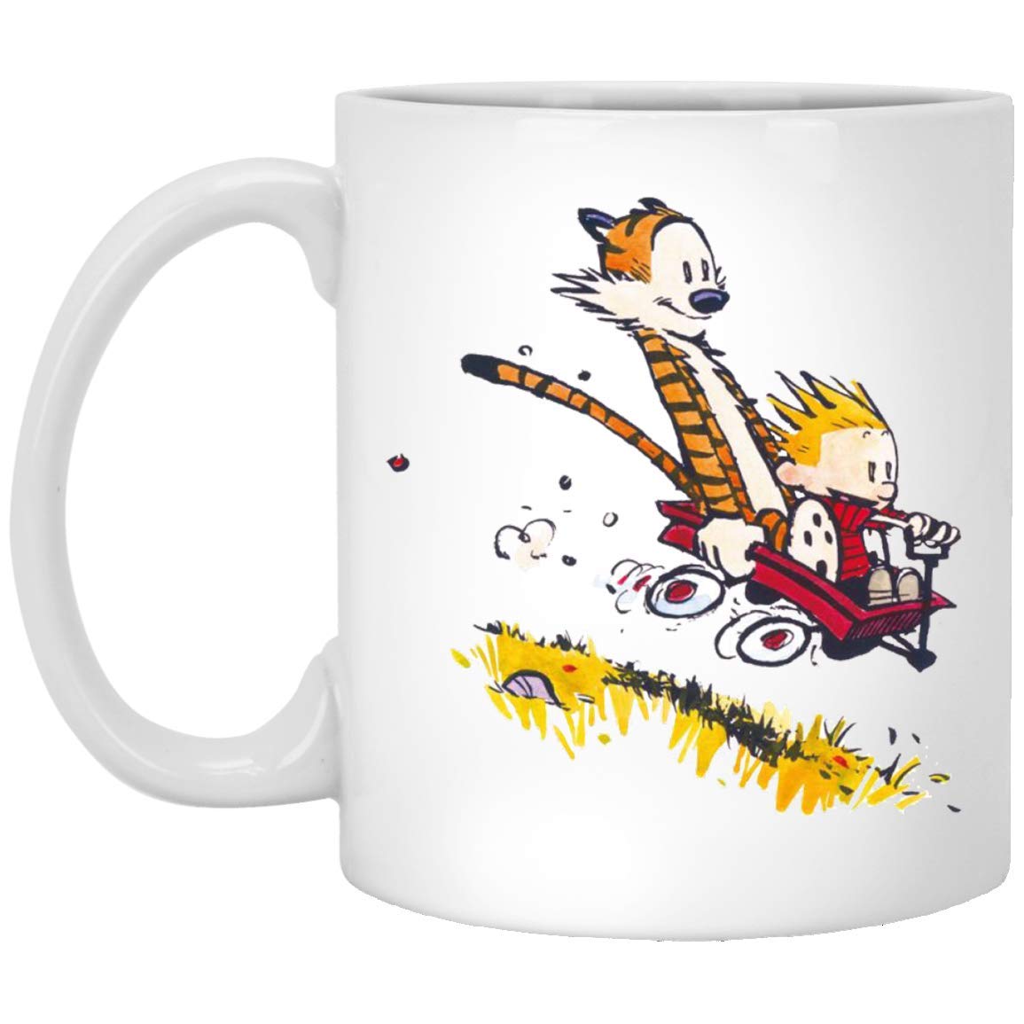 YaMe - Funny BFF Cal-vin and Hobbes Sit On The Trolley Cart Ceramic Coffee Mug Tea Cup White