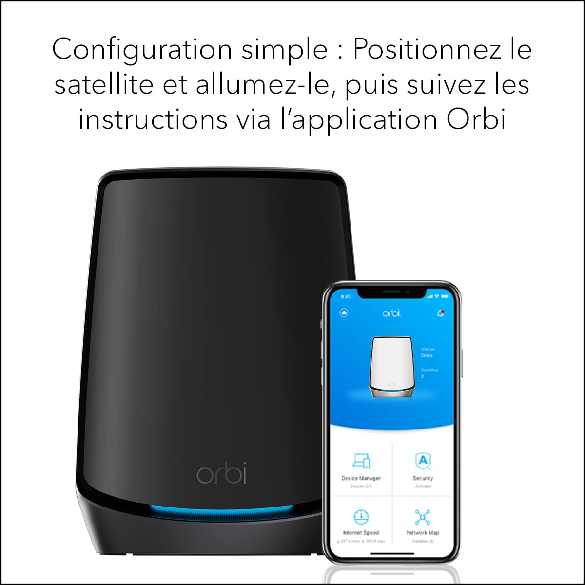 NETGEAR Satellite Orbi WiFi 6 Mesh - Ajoute 230m² De Couverture | Compatible Avec Toutes Les Box Internet