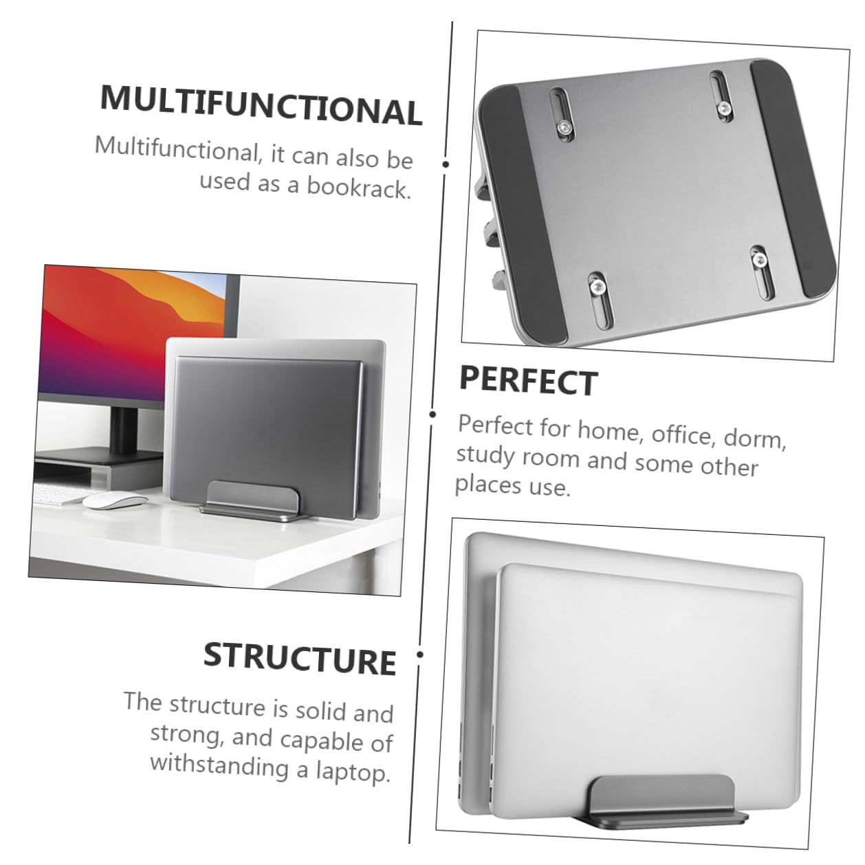 Mipcase Soporte Portátil Vertical Doble de Aluminio para Laptop y Tablet Base Estable Multifuncional para Escritorio Resistente y Ligero Compatible con Macbook y Otros Portátiles