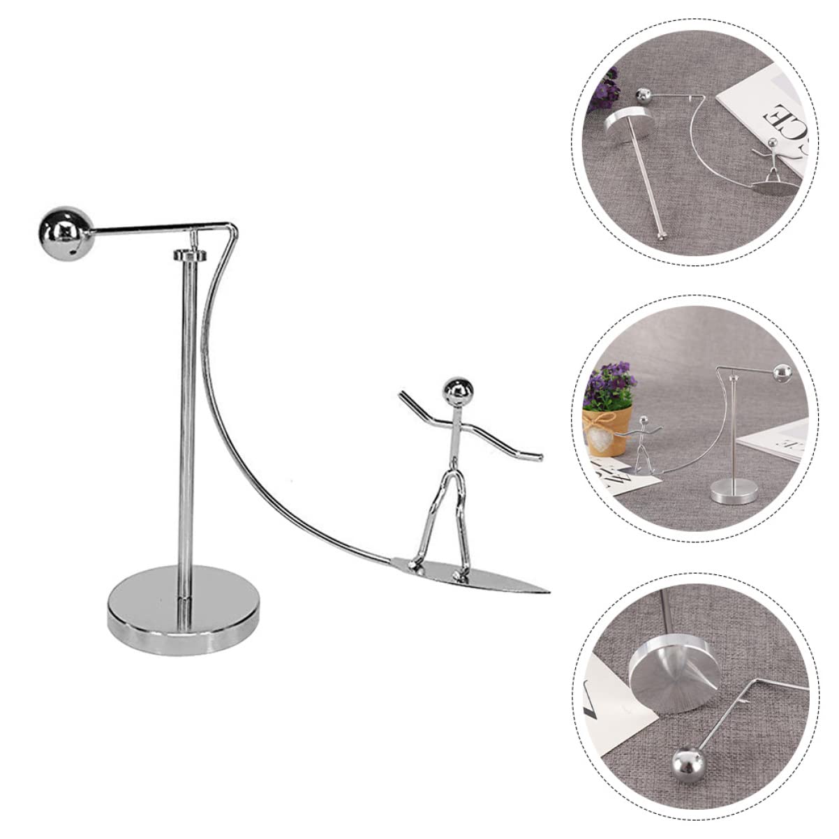 Kinetic Balance Spielzeug – Skifahrer Auf Schwingendem Gestell, Galvanisiert, 4,9 Cm Basis, Dekoration Für Schreibtisch