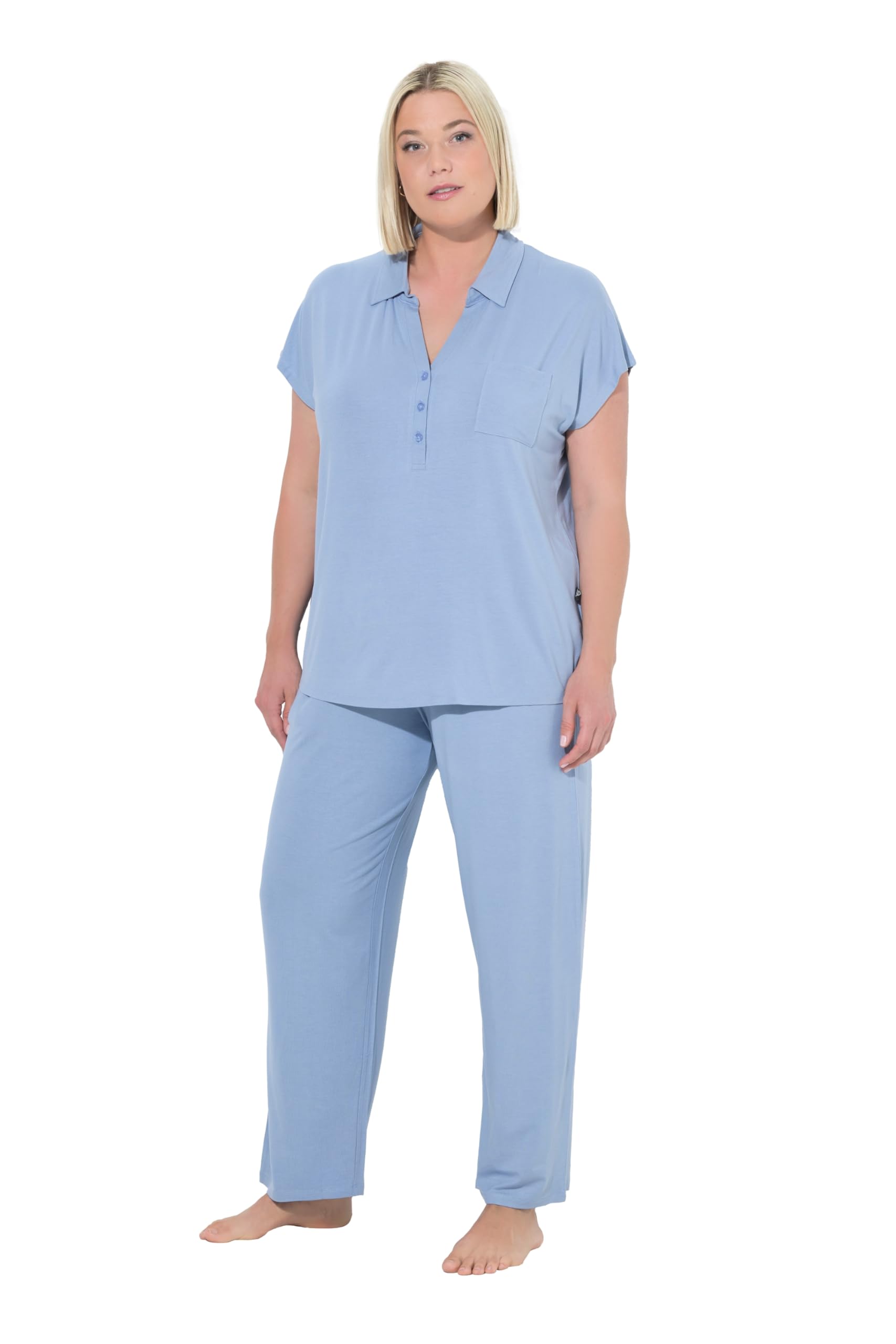 Ulla Popken Zestaw piżamowy Kobiety Pyjama, Oversized, Zweiteiler, Hemdkragen, Halbarm