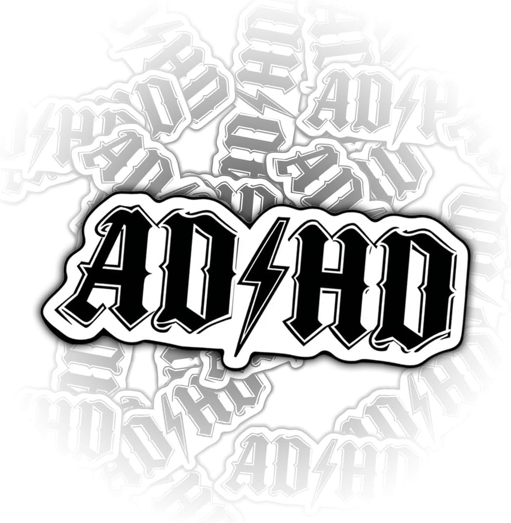 3 Pcs AD/HD Stickers – Funny Bold Typography Vinyl Decals for Laptop, Water Bottle, Car, Notebook, Aesthetic Rock Band Parody Mental Health Humor Sticker Pack