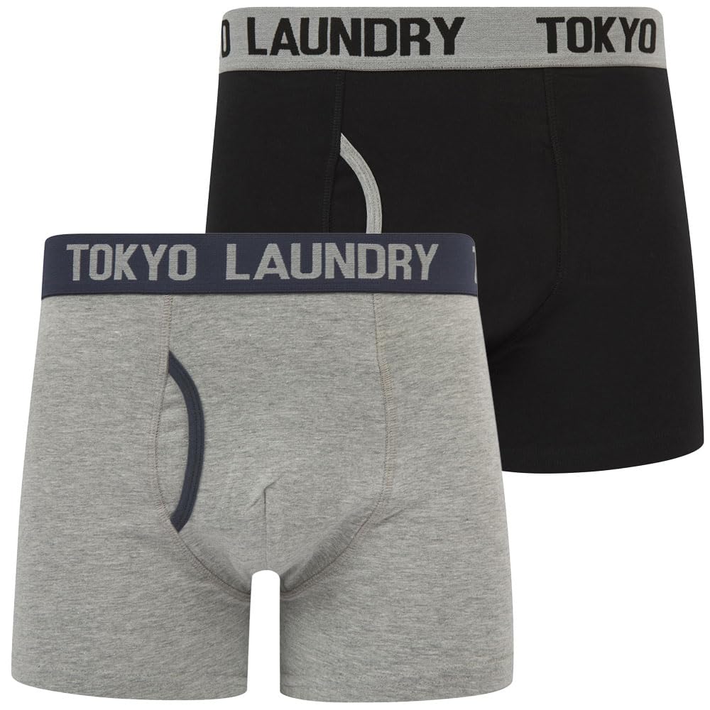 Tokyo Laundry Men's Abbots - Grey-Blue 2 Pack Gift Box Stretch Cotton Boxer Shorts Set