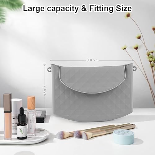 Miniatura 6 de NPET Bolsa de maquillaje de viaje de silicona con cierre magnético, organizador de bolsa de maquillaje de tamaño grande, bolsa de cosméticos de