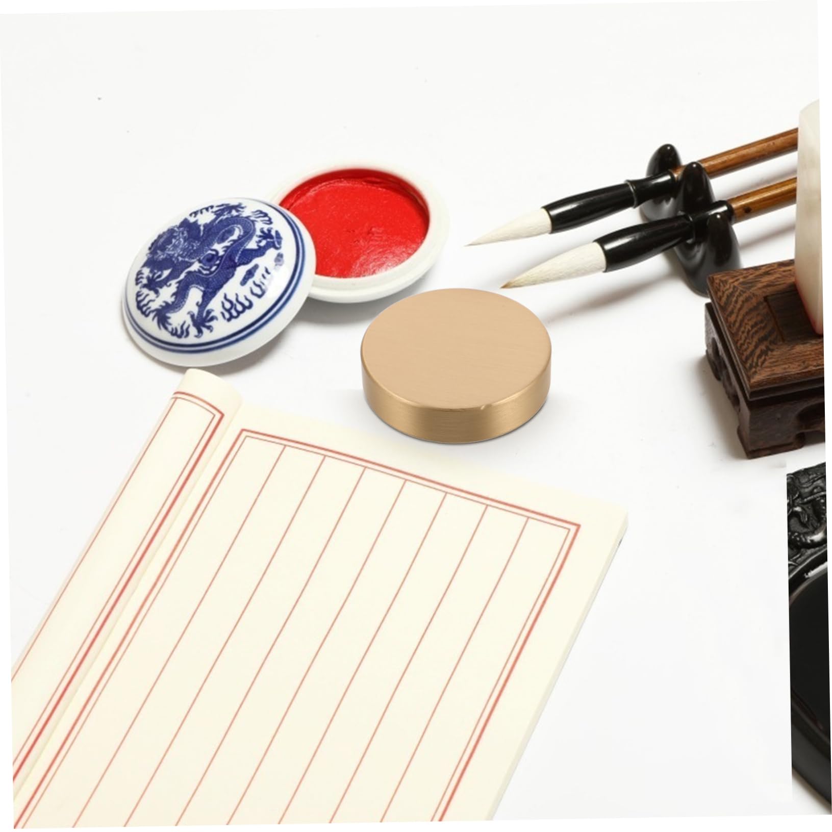 Runder Briefbeschwerer aus Messing, Goldfarben, Antik, 1 Stück