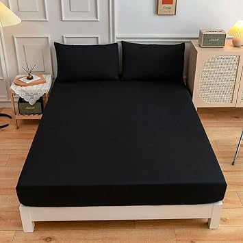 Black Bed Cover Full King Size Fitted Sheet Soft Bed Sheet Mattress Home Bedspread for Double Bed,Black,Full 1pc120x200cm
