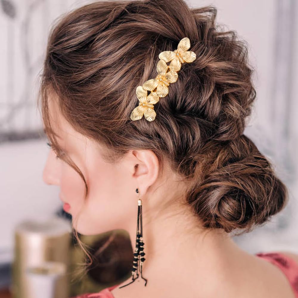 Dizila 8 Pieces Gold Metal Vintage Pearl Rhinestone Butterfly Flower Leaf Sun Moon Prom Bridal Wedding Hair Side Combs French Twist Hair Pins Grips Headpieces for Women Girls - Image 2