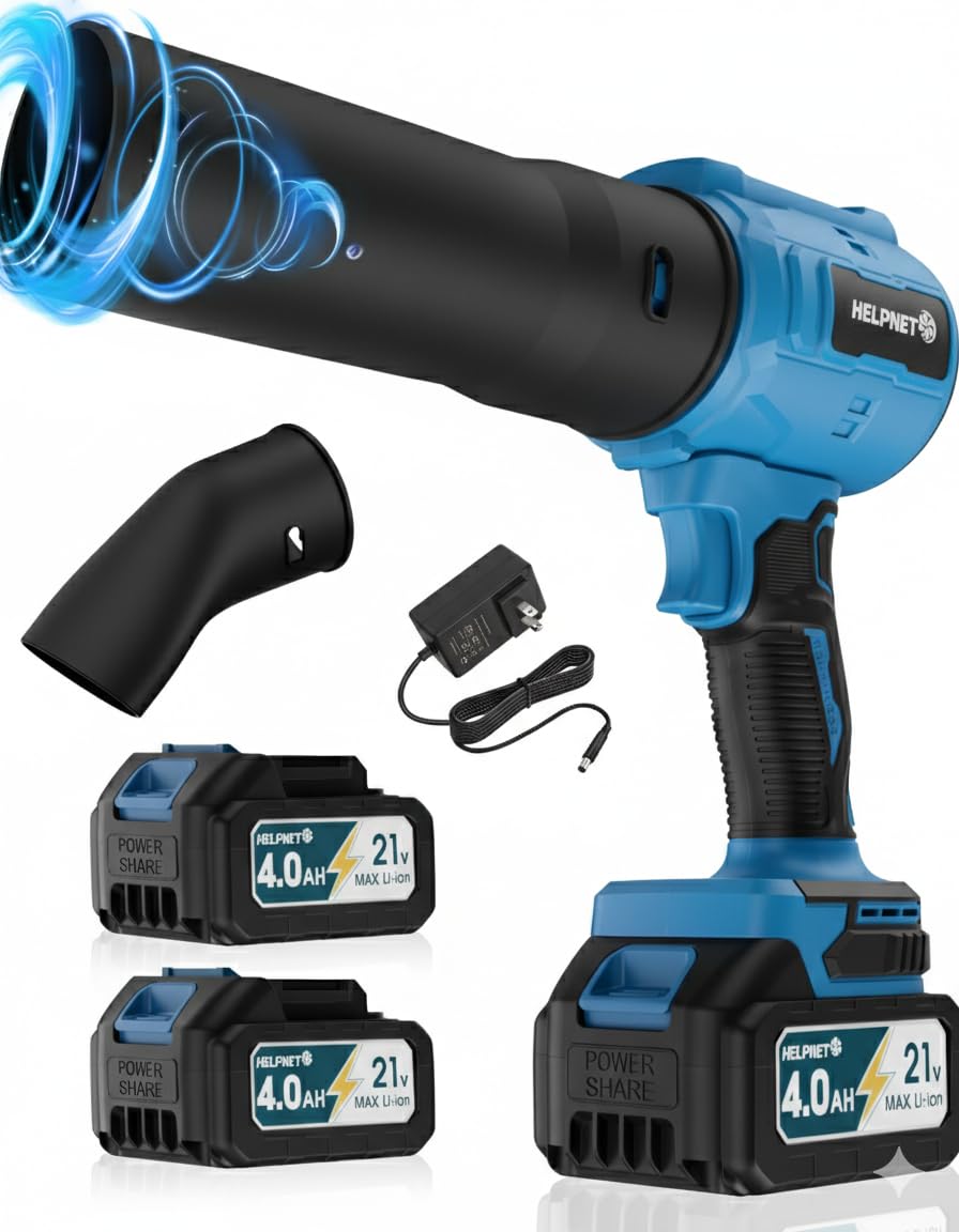 cordless leaf blower, handheld blower with 2 batteries & charger, as seen on tv, classic blue lightweight electric leaf blowers for lawn care, patio cleaning, leaves, dust