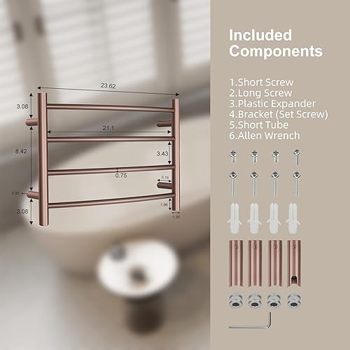 Miniatura 4 de Calentador de toallas ORB para baño, calentador de toallas de baño montado en la pared, calentador eléctrico de acero inoxidable, curvado, redondo