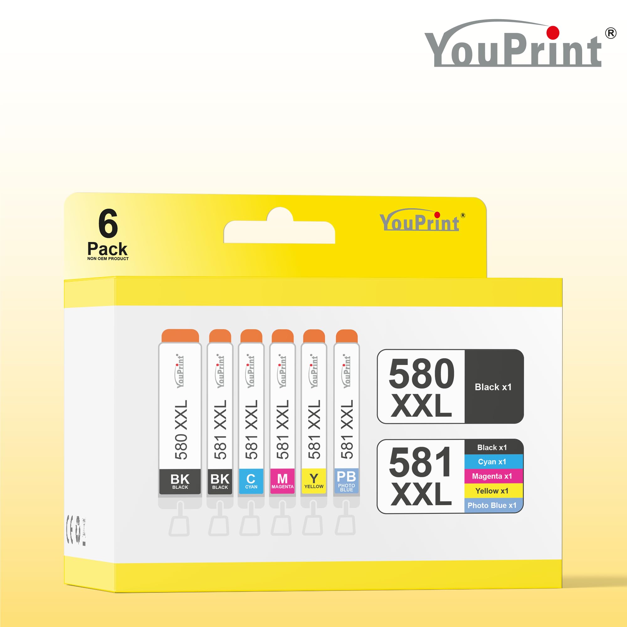 24 YouPrint Druckerpatronen für Canon PGI-580 CLI-581 XXL incl. Photo-Blau passend für die Drucker Canon Pixma TS8150, TS8250, TS8350(a), TS8351(a), TS8352(a), TS9150 Multipack Canon 580 581