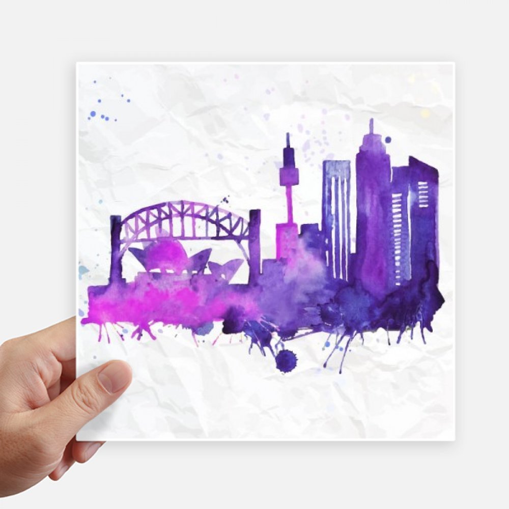 Autocollant aquarelle Opéra de Sydney 20cm lot de 4 stickers carrés pour mur et valise