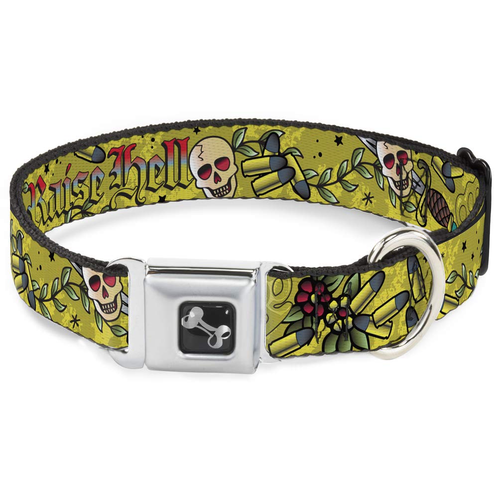 Collier de chien en forme d'os Buckle Down Born to Raise Hell Jaune Large 15-66 cm