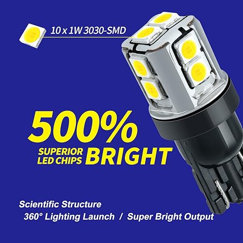 Miniatura 3 de T10 - Bombilla de repuesto para interior de automóvil, color blanco extrabrillante, 168, 175, 194, 2825, W5W, etc. Tamaño de mapa, cúpula de marcha