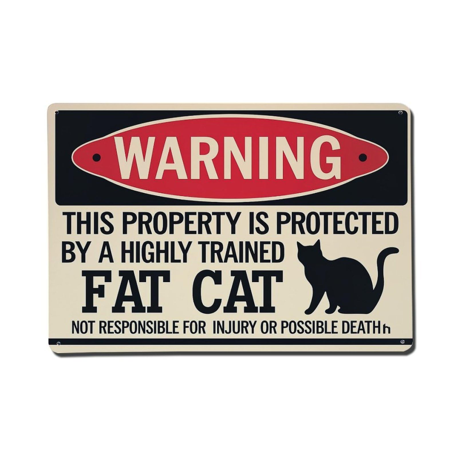 Nestemfo Vintage Warning Fat Cat Sign Print Tin Sign Metal Sign, Living Room,Bar, Home, Bedroom Wall Decor,Retro Metal Poster 8X12 Inches