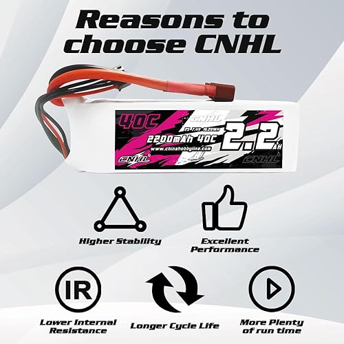 Miniatura 4 de CNHL 2S Lipo Batería 2200mAh 40C 7.4V lipo batería con Dean Plug para RC Car Truck 18 110 Racing Truggy Boat RC Vehículos (2 paquetes)