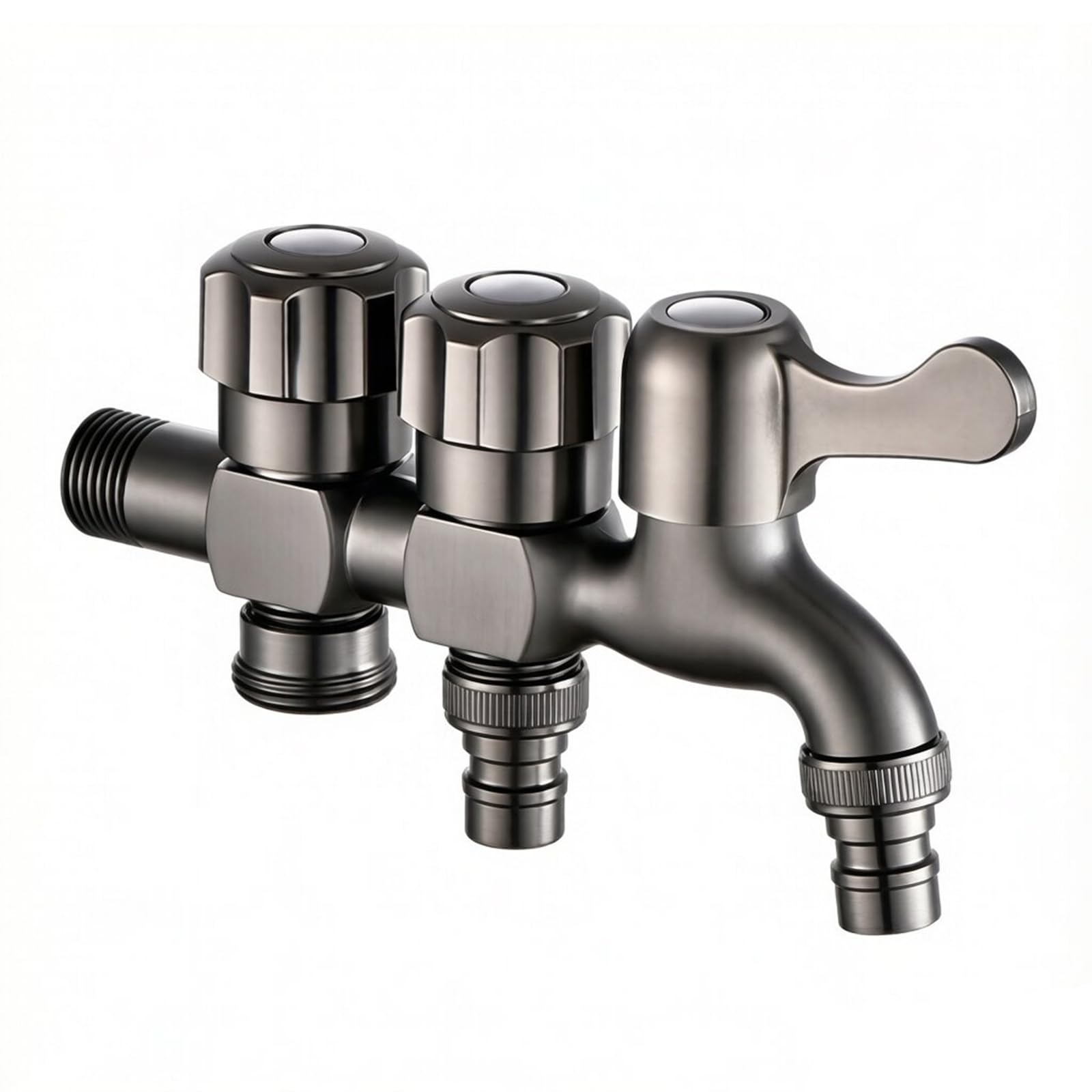 Bifurcador grifo 3 vias en color gris con toma de pared de 1/2