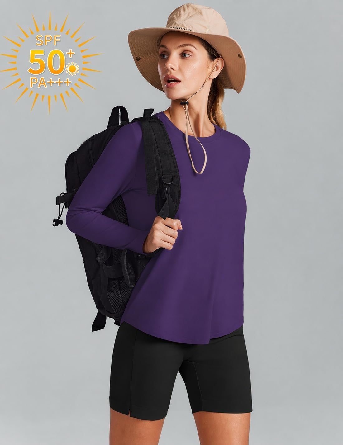 PINSPARK Workout Tops for Women UPF 50+ Long Sleeve Athletic Shirts Soft Quick Dry Crewneck Tops for Gym Exercise Hiking