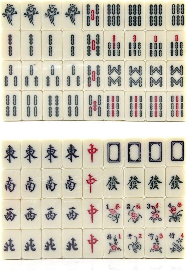 Portable Chinese Mahjong Set with 144 Tiles. Travel Board Game in Acrylic Case, and Scratch Traditional Majiang Game with Chinese Rules for Mah Jongg En, As Described