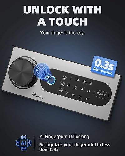 Miniatura 2 de DAYI Caja de seguridad biométrica de huellas dactilares, caja fuerte de 2.0 pies cúbicos para el hogar con bolsa ignífuga, panel táctil digital de