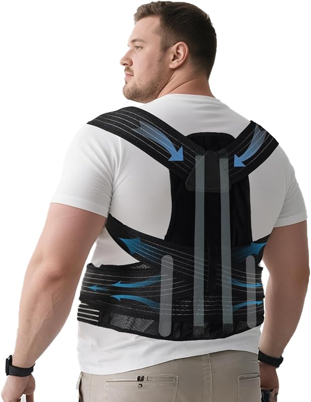 Plus Size Posture Corrector for Women & Men, Adjustable Back Brace, 3XL | Plus Size Posture Corrector, Big & Tall, Shoulder Straightener, Cushioned Shoulder Pads, Lumbar & Spine Support, Black