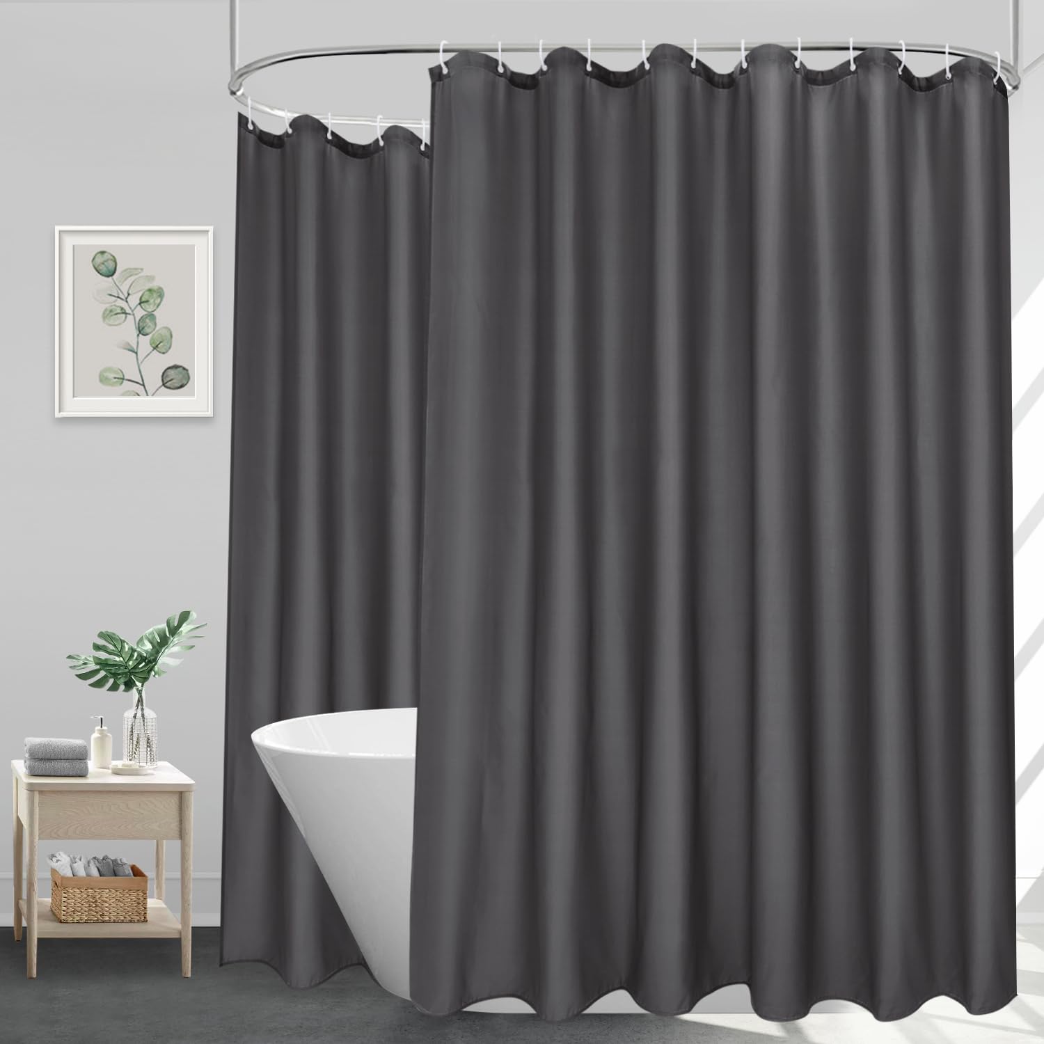 EurCross Extra Breiter Duschvorhang 300x180 Wasserdicht Textil Stoff Duschvorhänge für das Badezimmer, Extra Groß Dunkelgrau Antischimmel Waschbar Badvorhang mit 20 Ringen