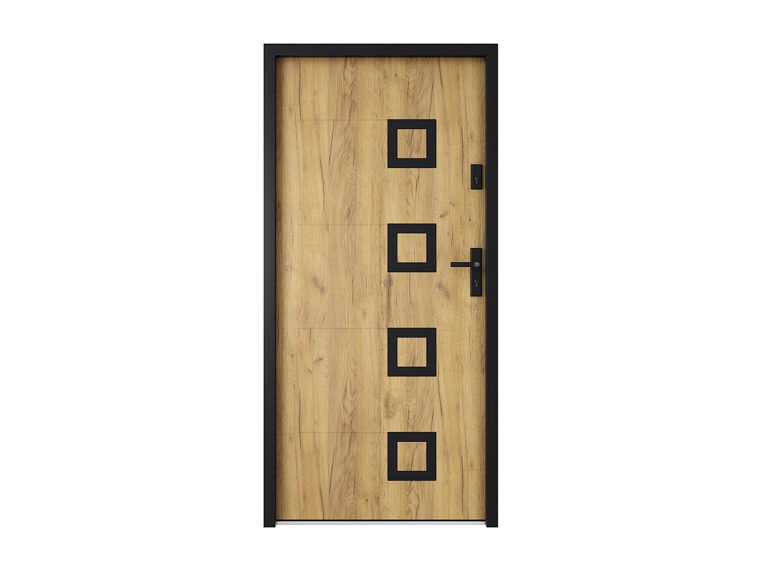 Vente-unique - Puerta de entrada de acero con inox 207 x 100 cm efecto roble - izquierda - TIFANA