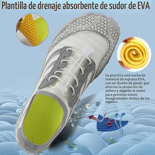 Miniatura 4 de Unisex Zapatos Descalzos Hombre Mujer Zapatos De Agua Hombres Mujeres Barefoot Zapatillas Outdoor Secado Rápido Surf Calzado Para Yoga Playa Transpirable Ligero Y Antideslizante Gris-Blanco 40eu