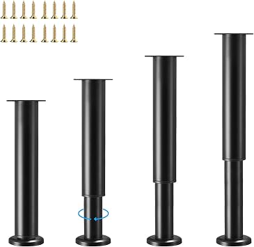 Furniture Legs Metal Adjustable 4 Pcs 16.5-29.9 inch, Adjustable Cabinet Legs for Sofa/Bed/Chair/Dresser/Table, Bed Center Slat Support Legs, Black