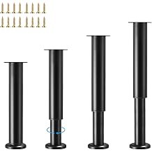 Furniture Legs Metal Adjustable 4 Pcs 16.5-29.9 inch, Adjustable Cabinet Legs for Sofa/Bed/Chair/Dresser/Table, Bed Center Slat Support Legs, Black