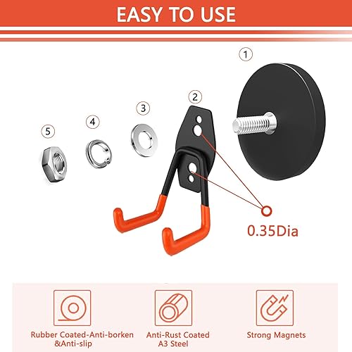 Miniatura 10 de Liftsun Ganchos magnéticos resistentes, paquete de 2 ganchos magnéticos grandes súper fuertes para taladro eléctrico, herramientas de jardín,