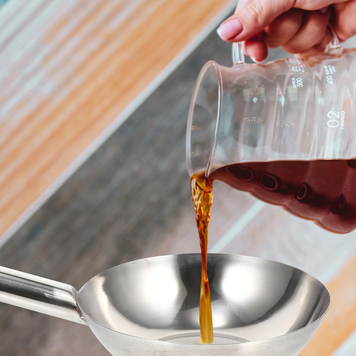 Stainless Steel Kitchen Ladle Sturdy and Heat Resistant with Thickened round Handle, Multi-functional Water Spoon 41cm Length for Cooking and Serving Soups
