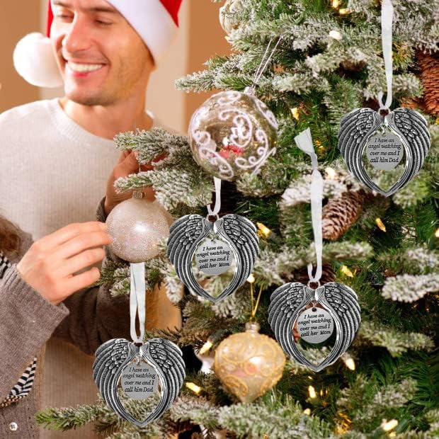 Miniatura 6 de Adornos conmemorativos colgantes de Navidad con alas de ángel, regalos conmemorativos en memoria de un ser querido, dije "Tengo un ángel que me