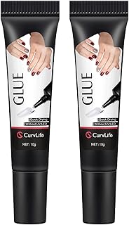 Curvlife Upgraded Super Strong 10g Semi Solid Nail Glue, 2pcs Best Soft Gel Nail Glue for Press on Nails - No UV Light Needed, Long Lasting