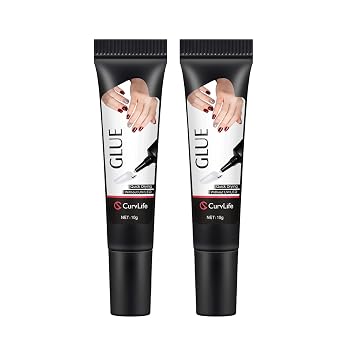 Curvlife Upgraded Super Strong 10g Semi Solid Nail Glue, 2pcs Best Soft Gel Nail Glue for Press on Nails - No UV Light Needed, Long Lasting