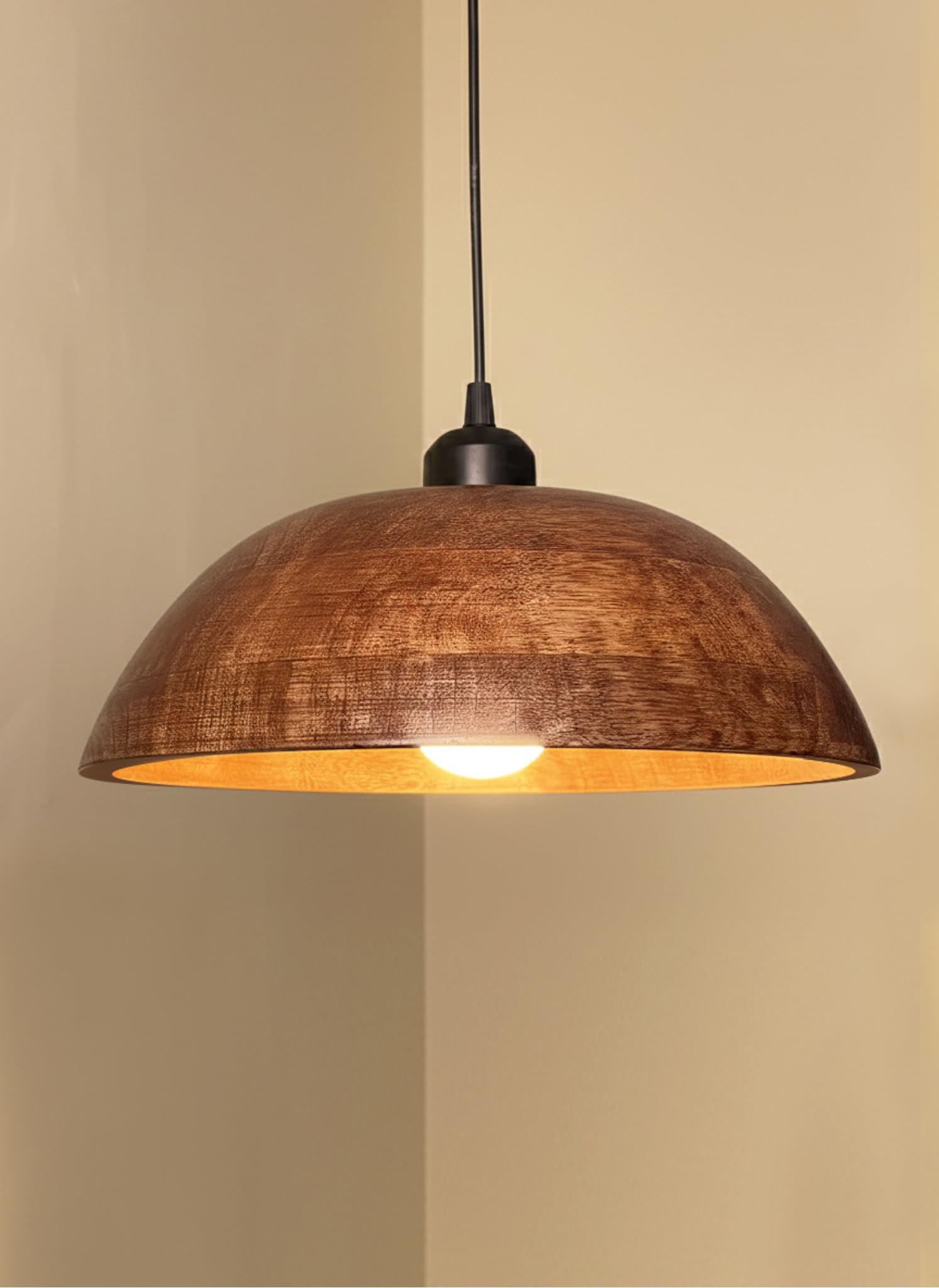 Wooden Dome Walnut '12-Inch' Hanging Light for Ceiling | Pendant Lamp for Dining Table with Adjustable 40 Inch Cord, Mount Solid Wood Hanging Light for Bedroom, Living Room & Hall-image-10