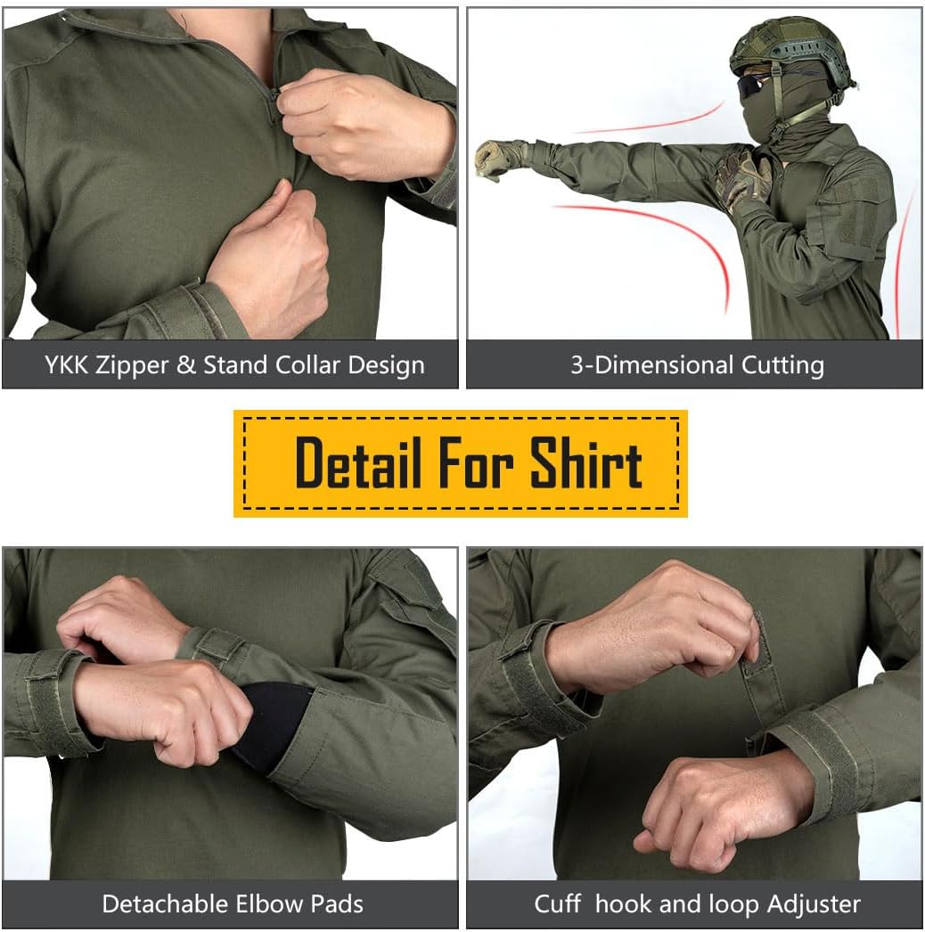 IDOGEAR Men G3 Assault Combat Uniform Set with Knee Pads Camo Camouflage Tactical Airsoft Hunting Paintball Gear