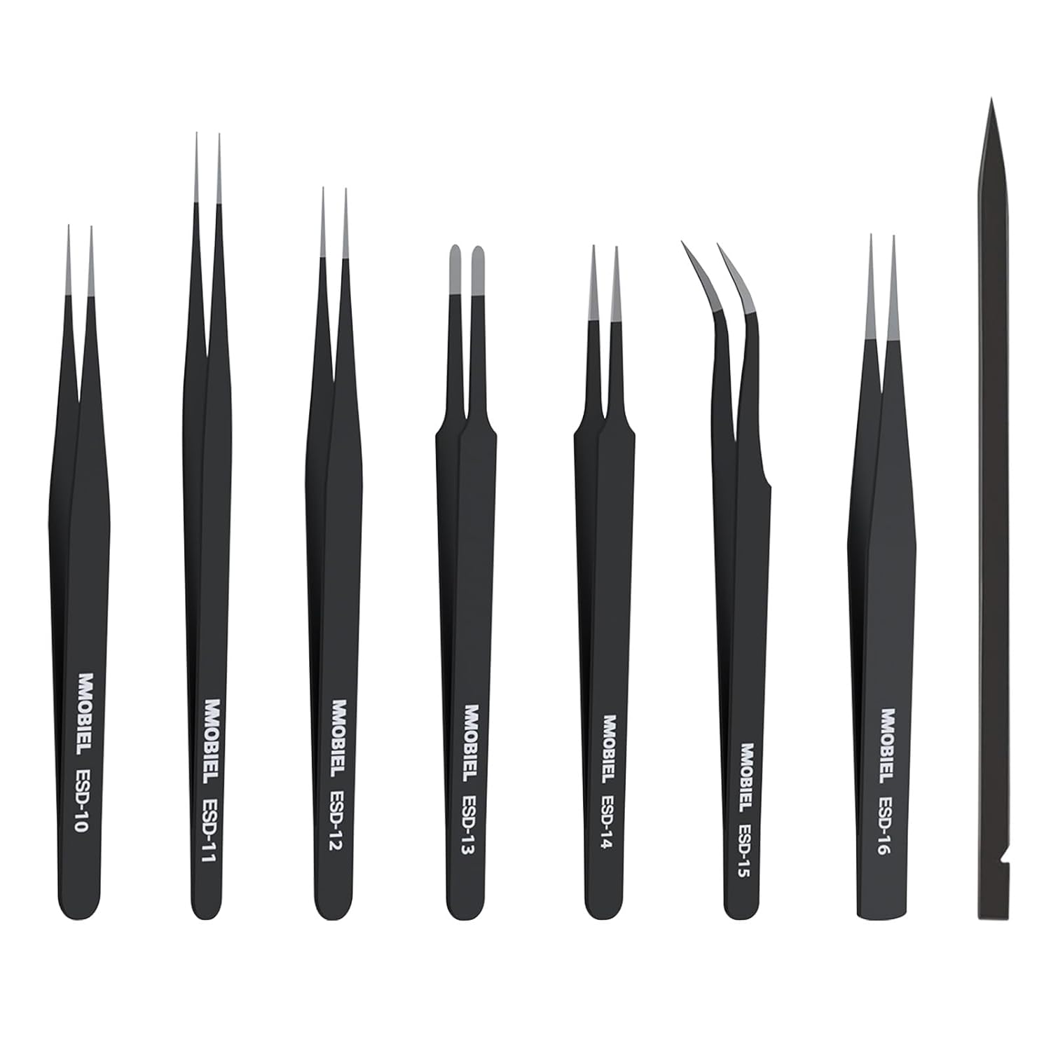 MMOBIEL 7x Precision Tweezers Set - Anti-Static Stainless Steel ESD Tweezers - For Electronics, Laboratory Work, Jewelry, Craft, Soldering and more