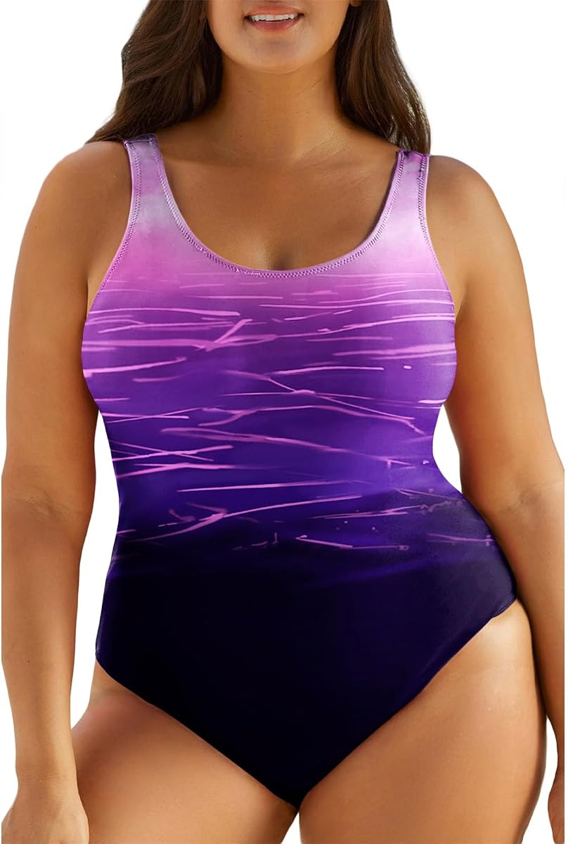 Eytino Plus Size Swimsuit for Women Back Crisscross Sports Tummy Control One Piece Bathing Suits(1X-5X)