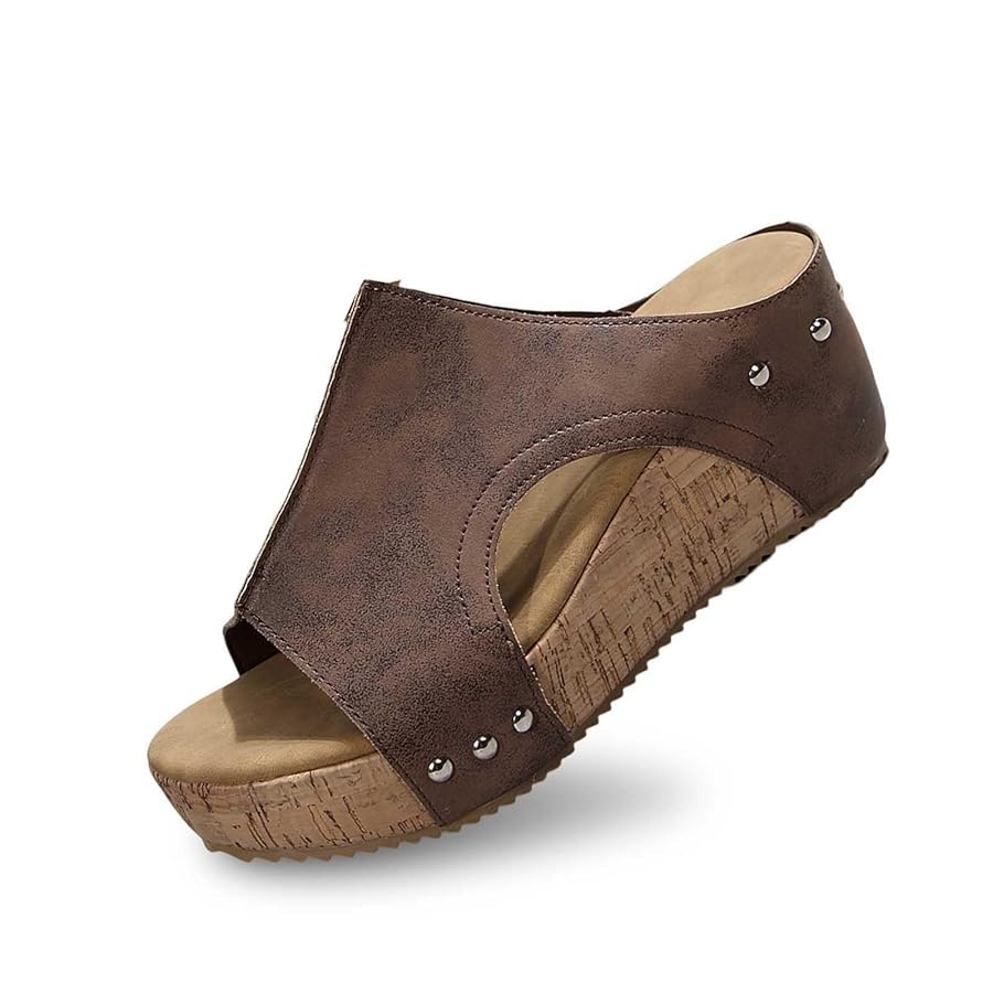 Damen Pantoletten Orthopädische Hausschuhe - Keilabsatz, Peep Toe, Verstellbare Schnalle