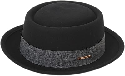 Mens Pork Pie Hats Wool Flat Top Derby Fedora with Belt for Women (as1, Alpha, m, Black)