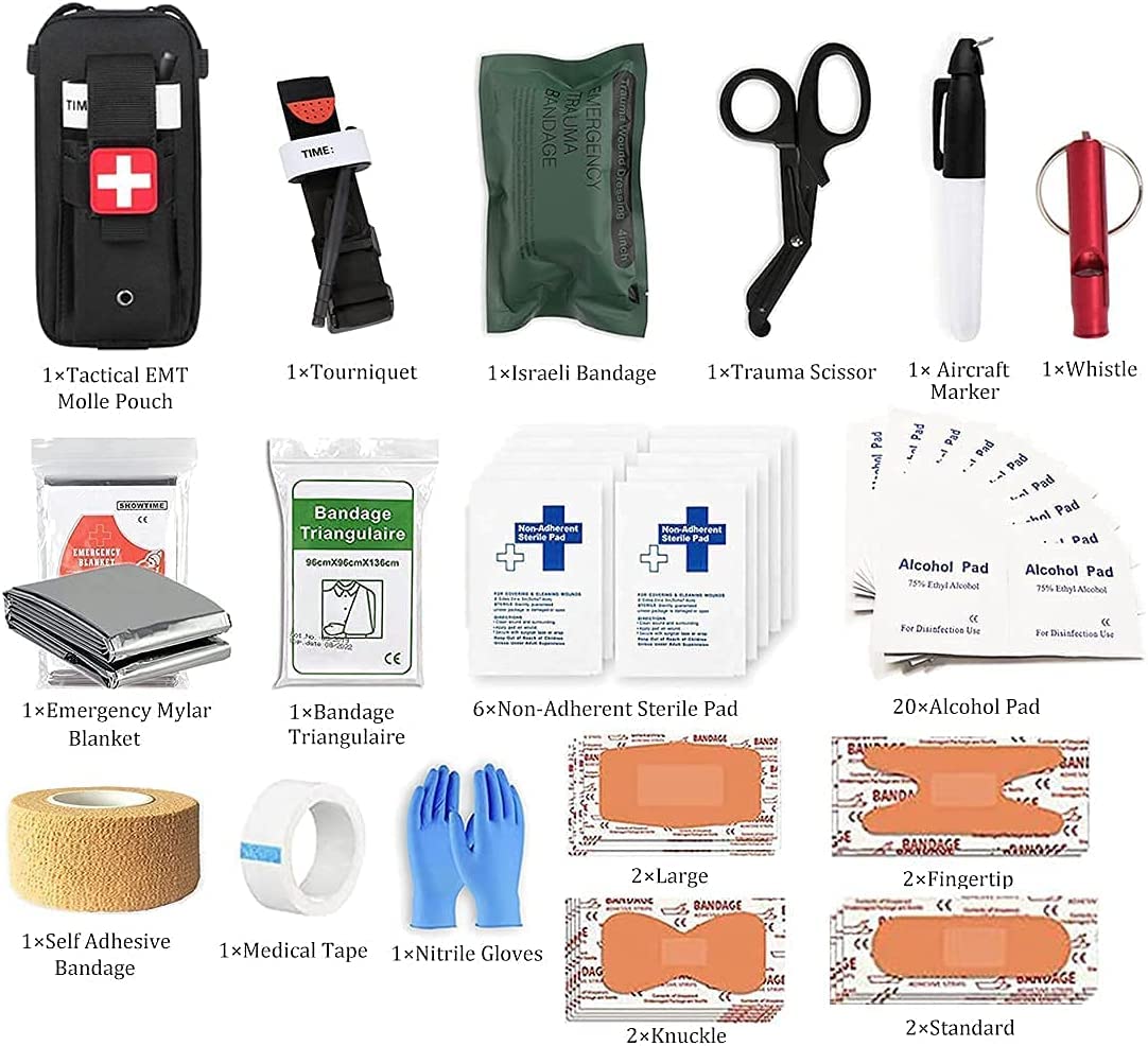 Med Kit Trauma Kit Mit Tourniquet, Emergency Survival First Aid Kits, EMT IFAK Medical Kit Für Schwere Blutungen Kontrolle, Militär Camping Und Wandern,B