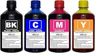 Kit 4 Garrafas 500ml Tinta Para Impressoras L3210 L3150 L3250 L3110 L5190 Compatível Refil 544