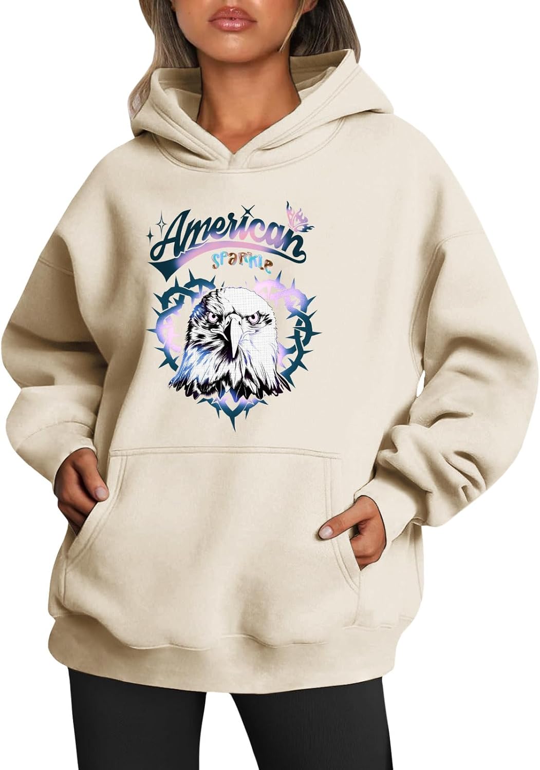 Womens Fall Cute Y2k Street Style Pullover Tops 2025 Oversized Cute Graphic Hoodies Preppy Sweatshirts with Pocket