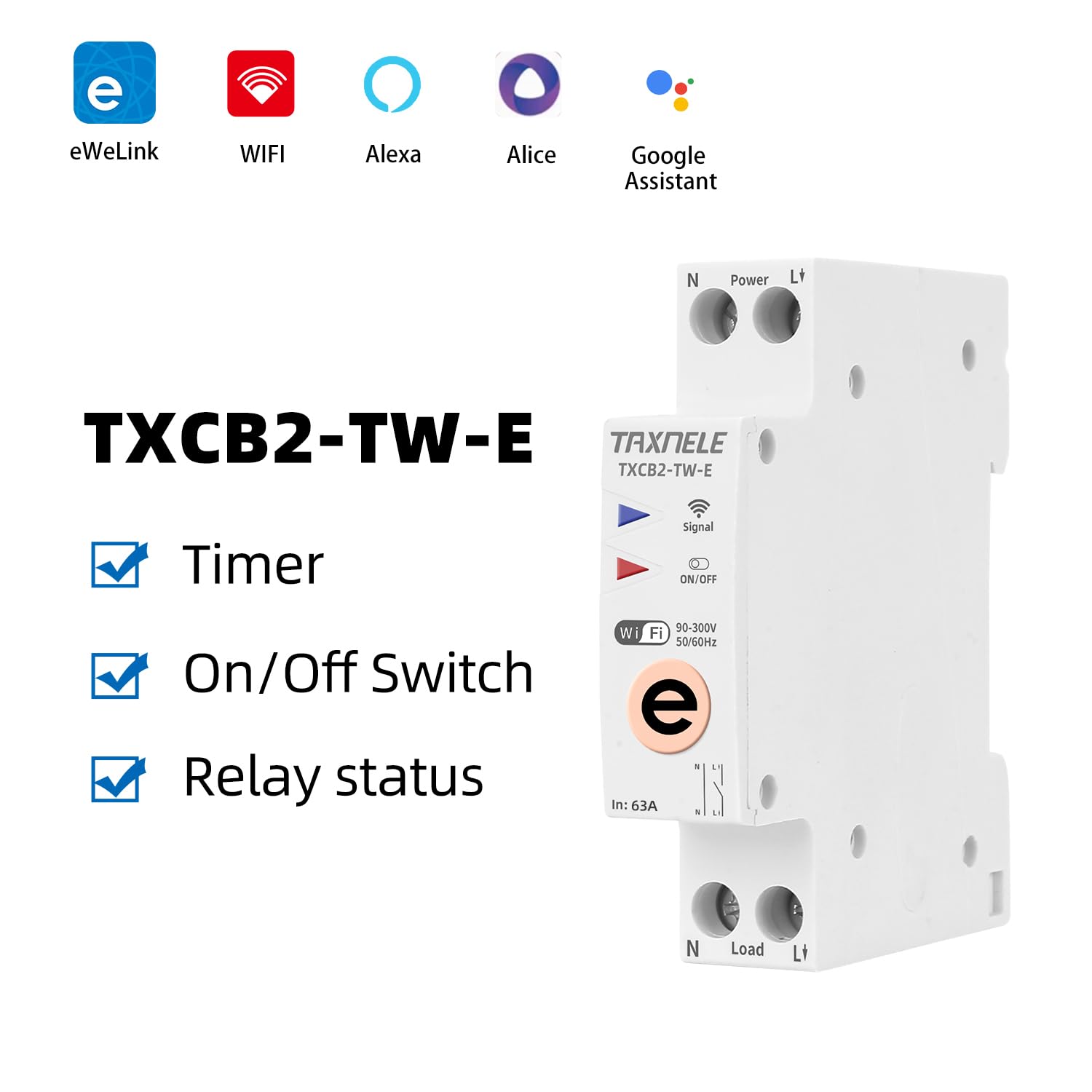 eWeLink WiFi inteligentny przełącznik czasowy przekaźnik czasowy 1P N 10A 16A 20A 25A 32A 40A 63A 110V 220V bezprzewodowy pilot zdalnego sterowania kompatybilny z Google Home i Alexa(63A)